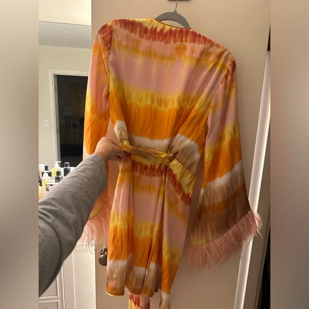 Alexis Viona Feather-Trim Mini Wrap Dress LARGE - Picture 7 of 7